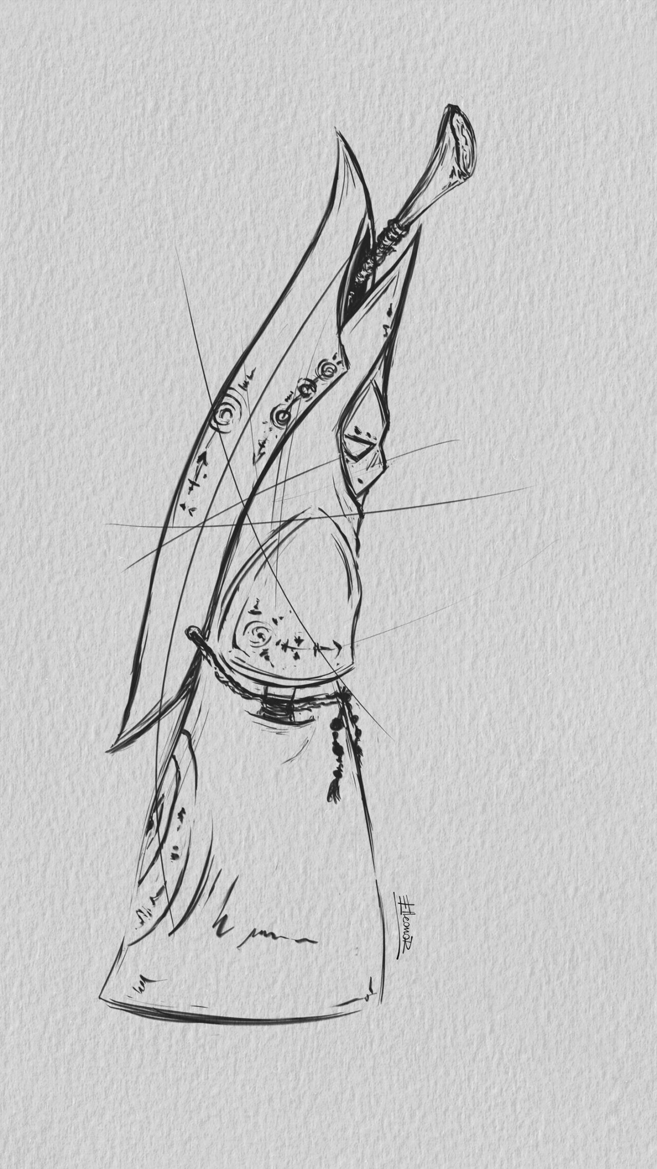 Ambu warrior. Line art.