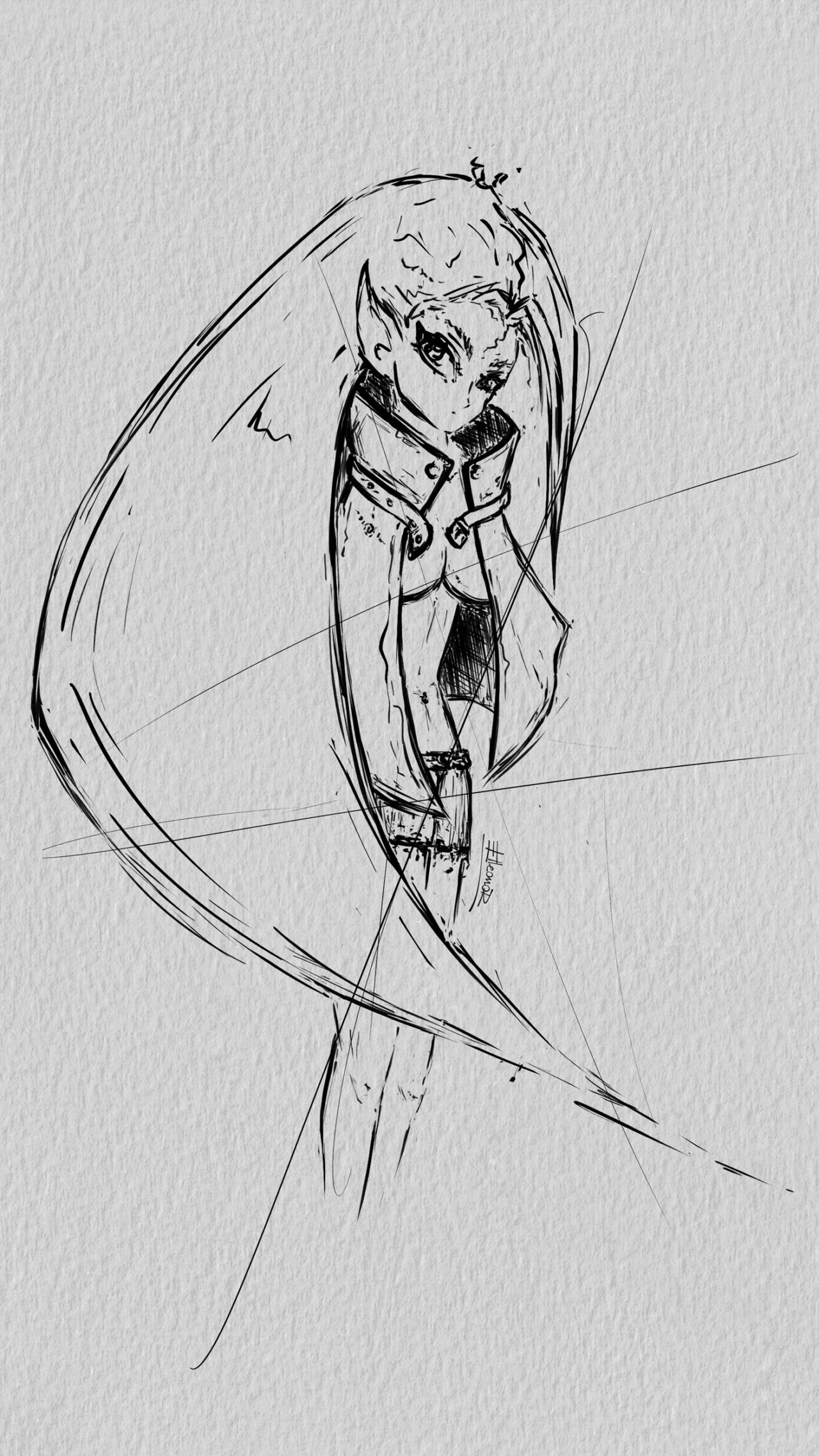 Elf teenager girl. Line art.