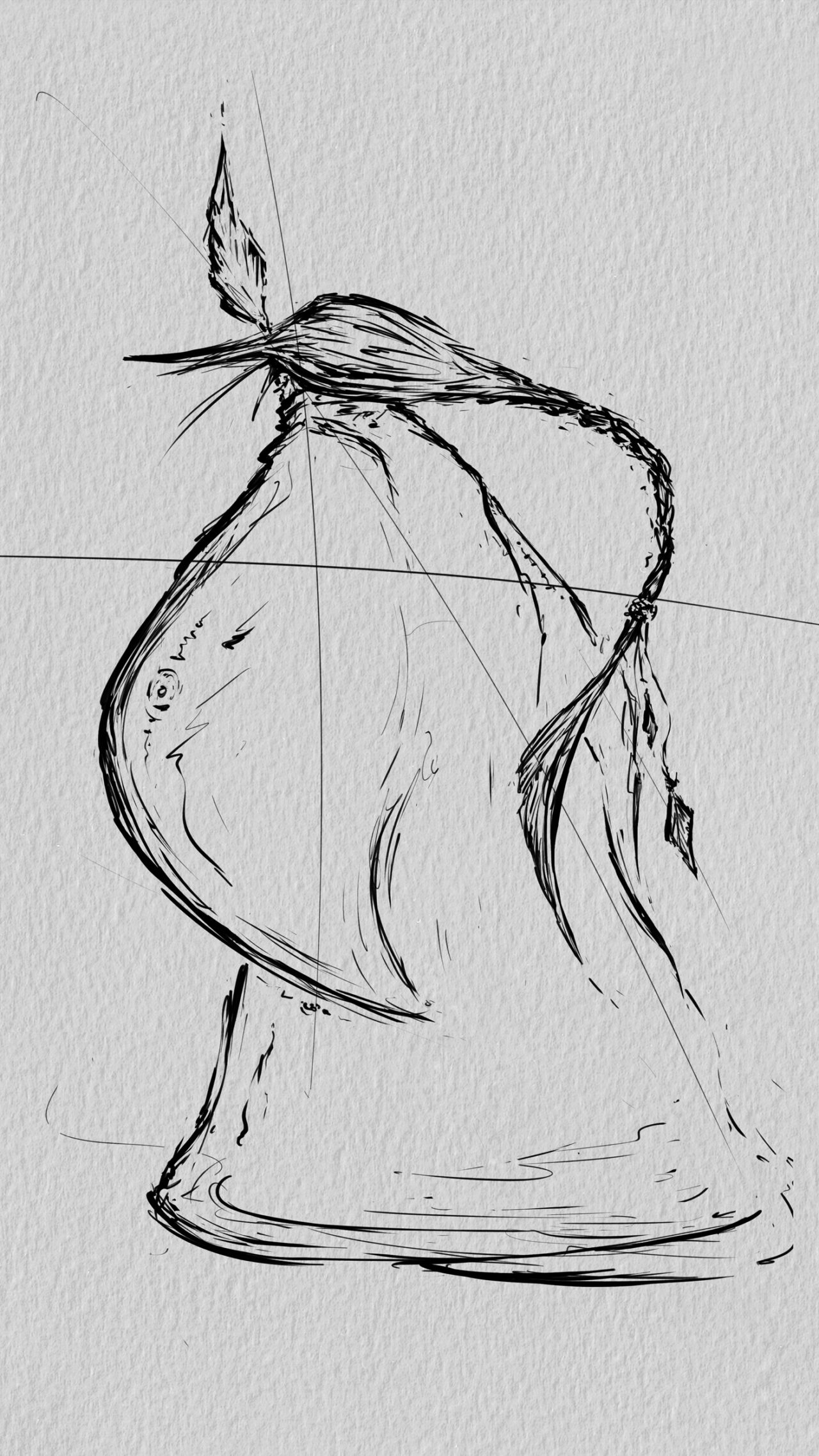 Feather lady. Line art.
